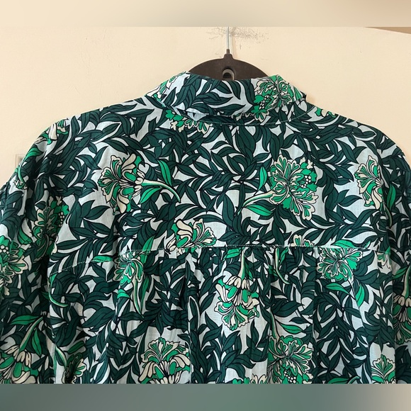 Lane Bryant Green & White Button Down Cotton Blouse with Tie Sleeves 26/28 - Picture 4 of 16